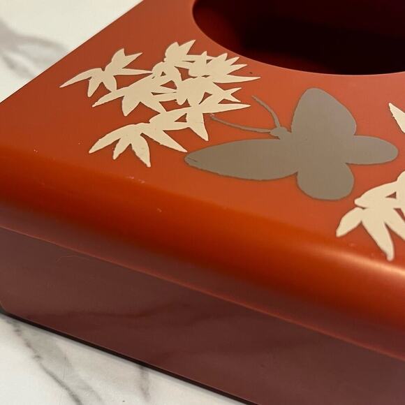 Vintage Retro Aquetta Ware Tissue Kleenex Holder Red Butterfly Floral Leaf MCM - Picture 6 of 13